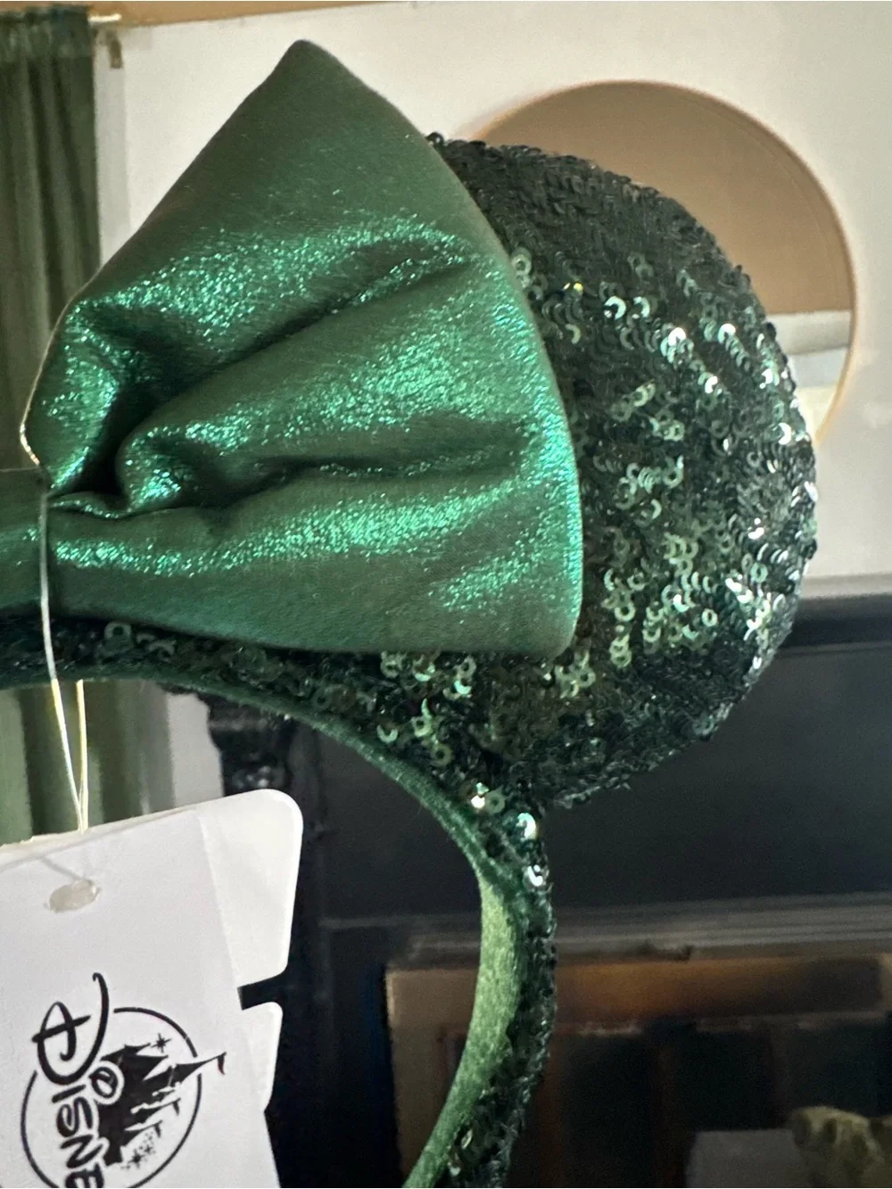 Sequin Minnie Ear Headband with Bow - Green